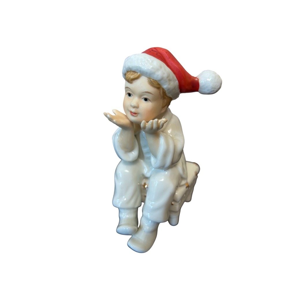 Heritage Mint 2003 Porcelain Boy Christmas Santa Hat Vintage Figurine Holiday‎